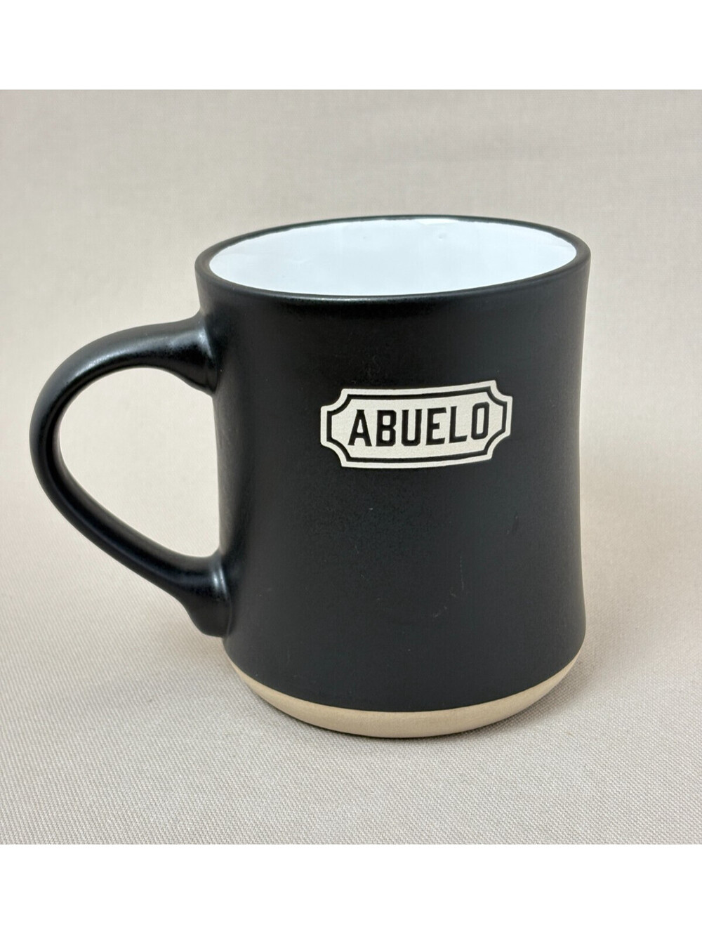 DwellStudio Abuelo Coffee Mug Matte Black Ceramic Spanish Grandfather Cup 14oz